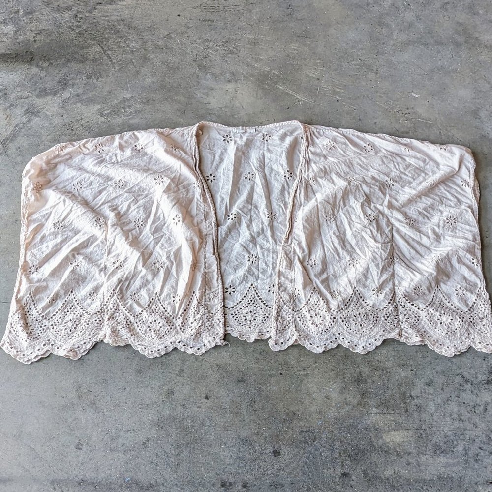 Lara Guidotti Beige Floral Eyelet Embroidered Kimono Cardigan one size - Picture 3 of 10